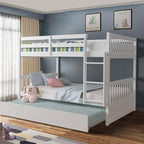 Full Over Full Convertible Bunk Bed Frame With Trundle, Ladder And Guardrails