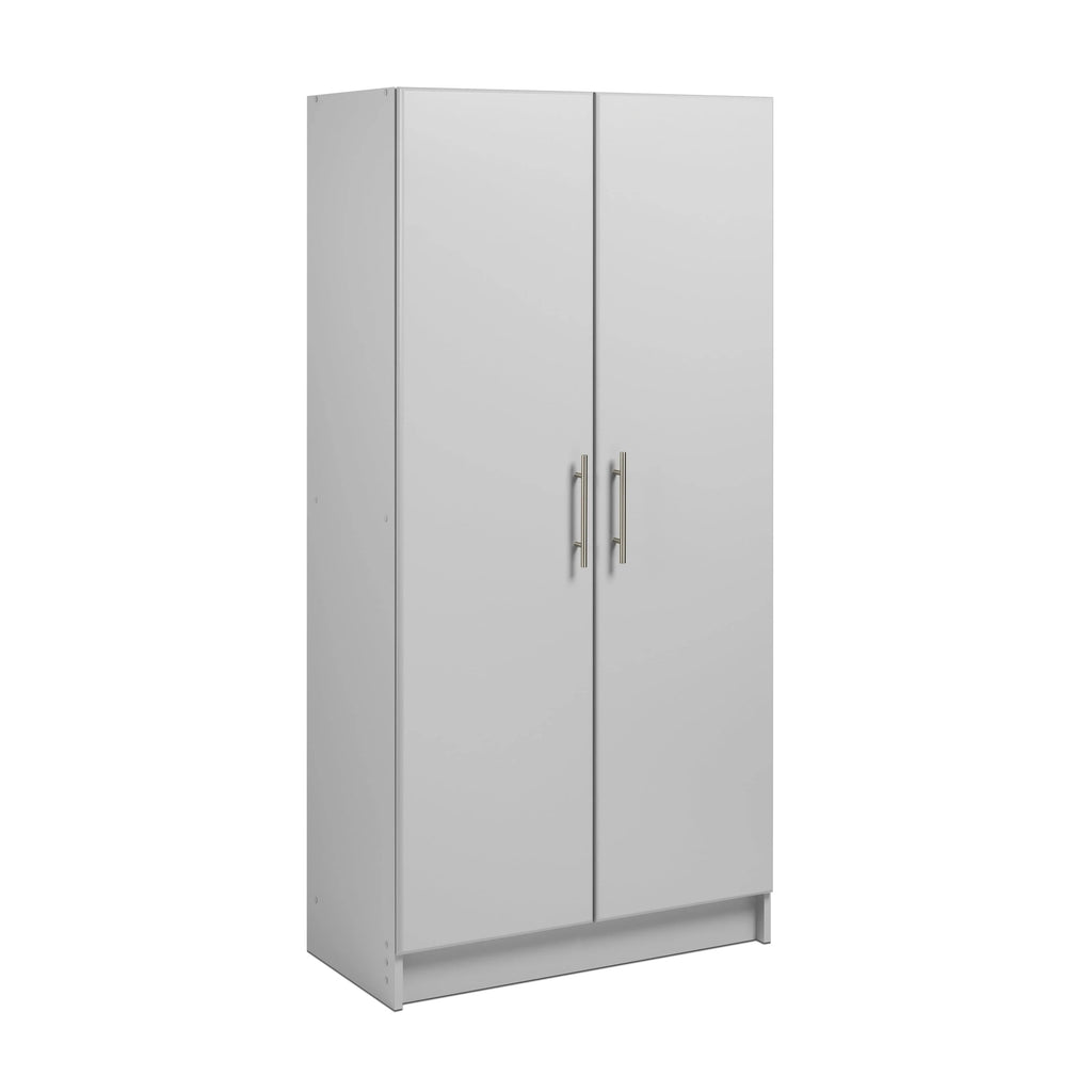 Prepac Elite 2 Door Standing Storage Cabinet, Light Gray, 16 in D x 32 in W x 65 in H