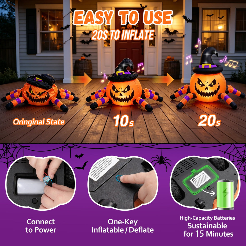 Firstness 2.4GHz Remote Control Car Halloween Inflatable Pumpkin Spider Blow ups Rc Car 360° Rotation, 3 Music and LED Lights, Aged 3+