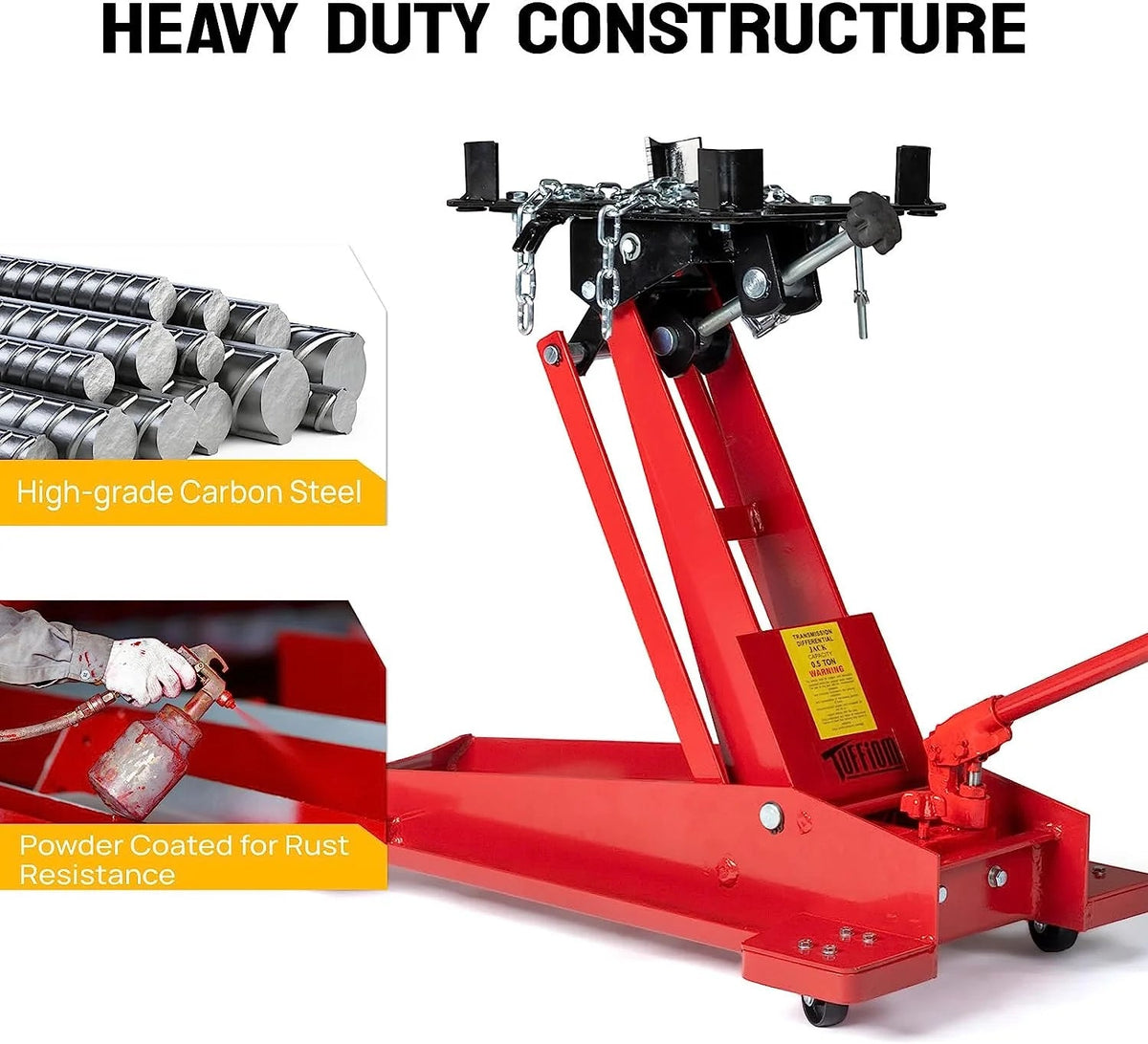 TUFFIOM Hydraulic Transmission Jack, 1,000 lb Capacity, 6.7 in. to 26.4 in., Red
