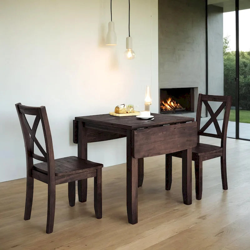 3-Piece Wood Drop Leaf Dining Table Set With 2 X-Back Chairs - 47.3x29.5x29.5inch