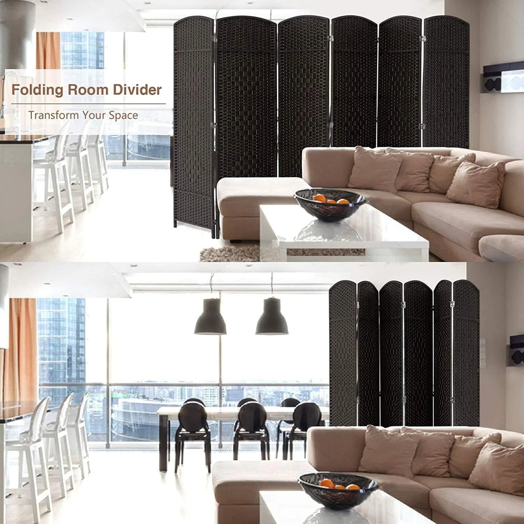 Freestanding Folding Woven Fiber Room Divider Privacy Screen - 6 Ft Tall