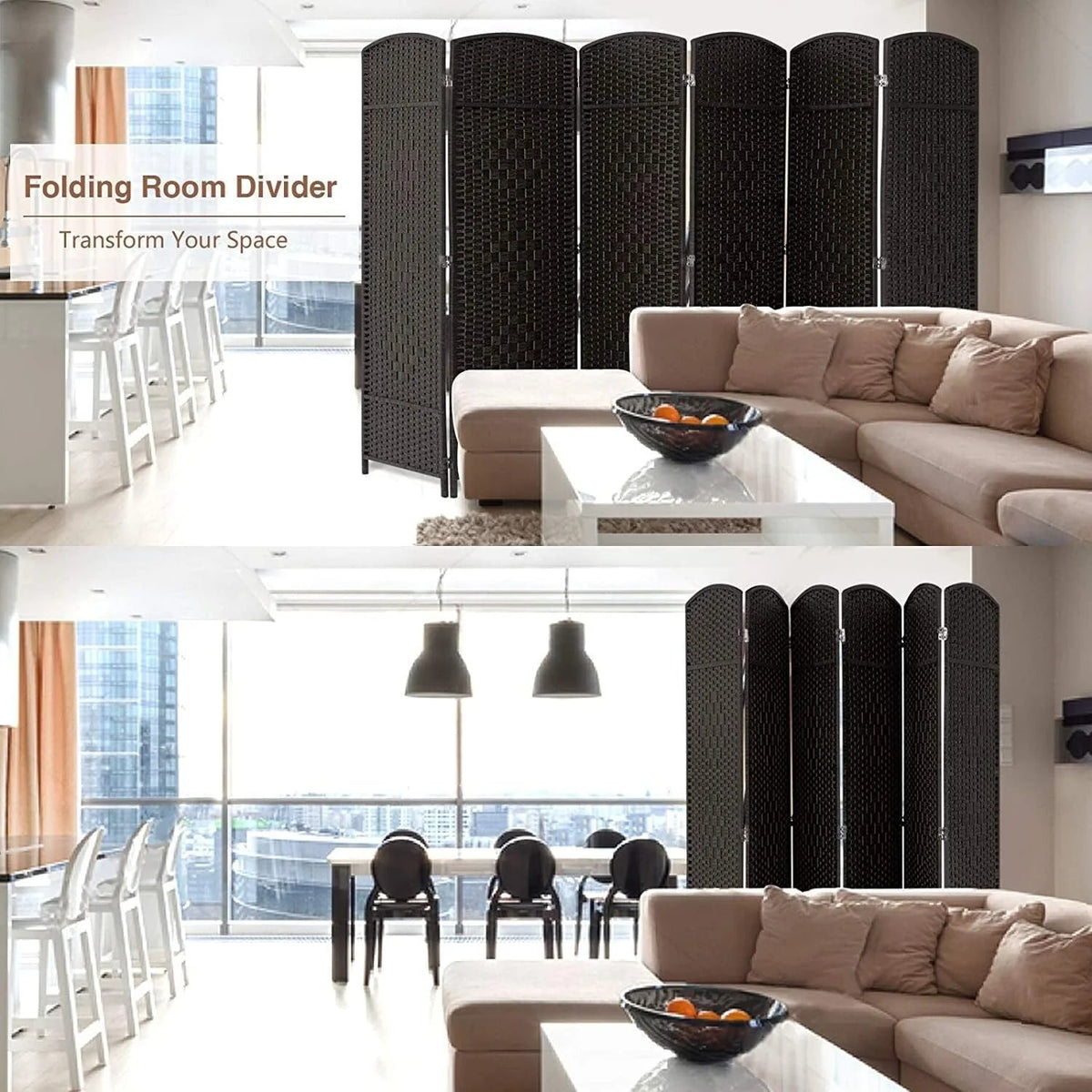 Freestanding Folding Woven Fiber Room Divider Privacy Screen - 6 Ft Tall