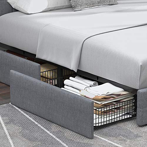 Allewie Upholstered Queen Platform Bed Frame With 4 Storage Drawers And Adjustable Headboard