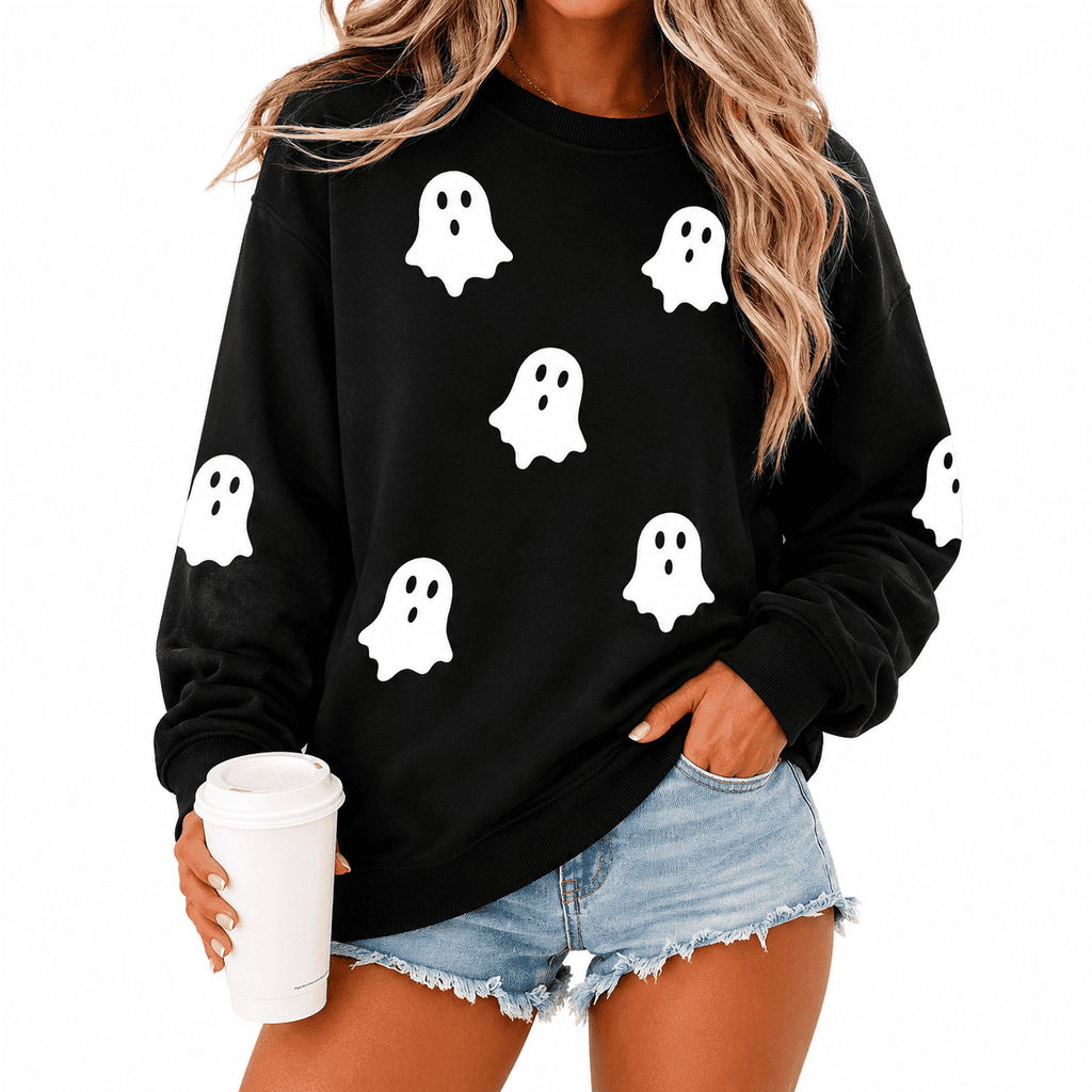 MOUSYA Halloween Sweatshirt Women Spooky Season Shirt Pumpkin Fall Sweatshirt Ghost Long Sleeve Pullover Tops