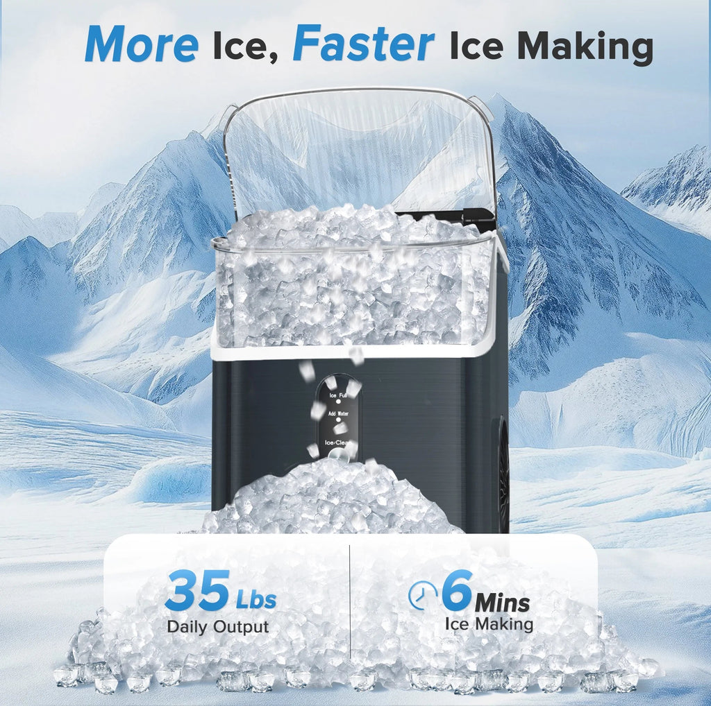 Auseo Countertop Nugget Ice Maker, 35lbs/24H, Self-Cleaning, Black