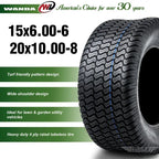 WANDA Lawn Mower Turf Tire Set of 4, 15x6-6 Front and 20x10-8 Rear, 4PR - P332