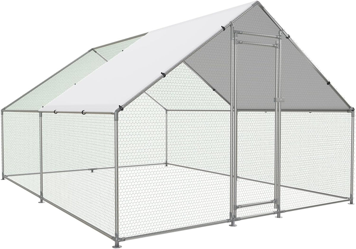 Metal Walk-In Chicken Coop Poultry Cage With Anti-UV Cover - Multiple Sizes