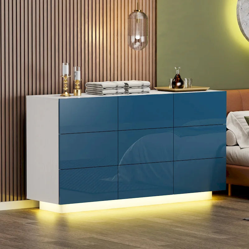 9-Drawer Storage Dresser Cabinet With Light, 15.7 W x 55.1 L x 30.3 H
