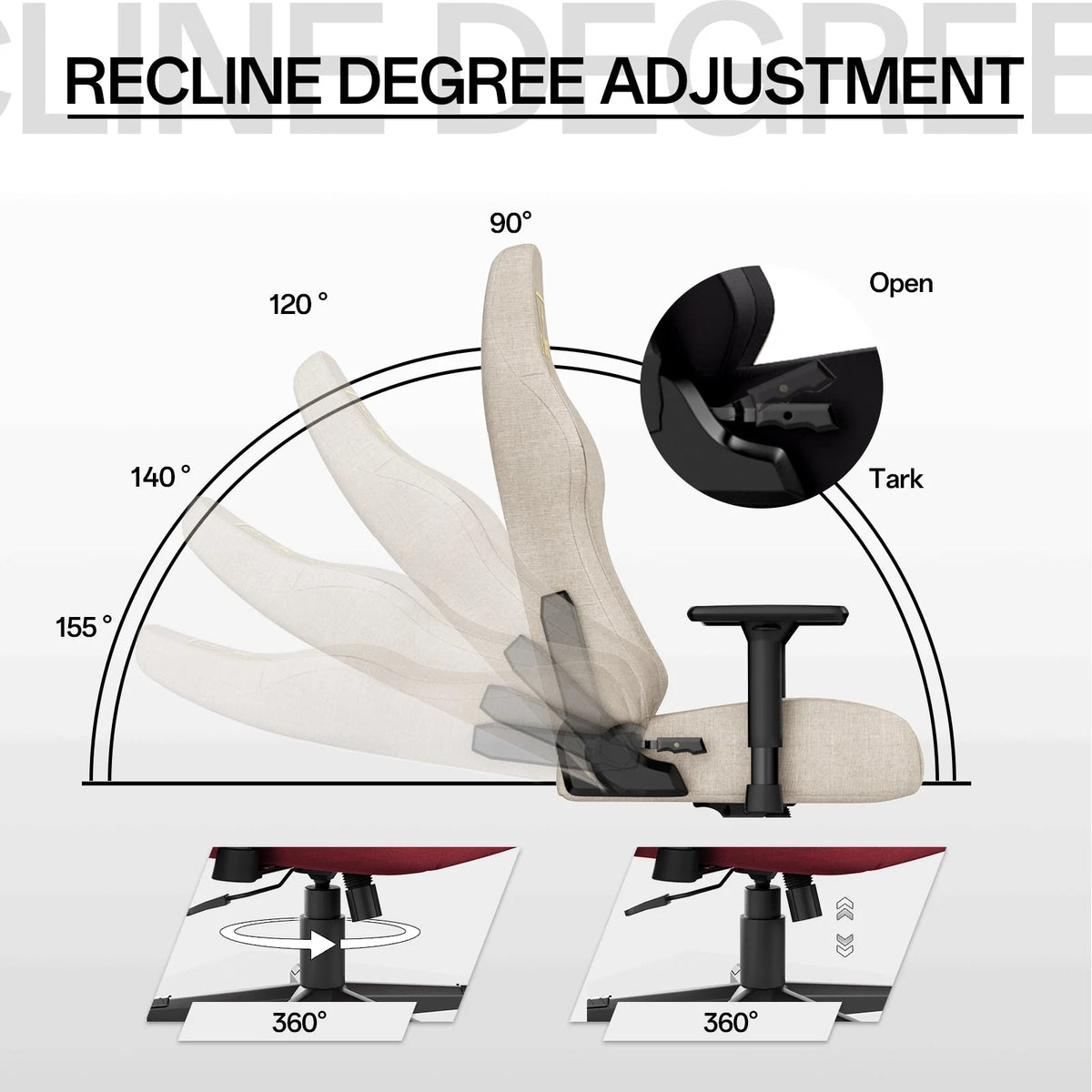 Bigzzia High Back Ergonomic Gaming Chair With 3D Armrests, Beige