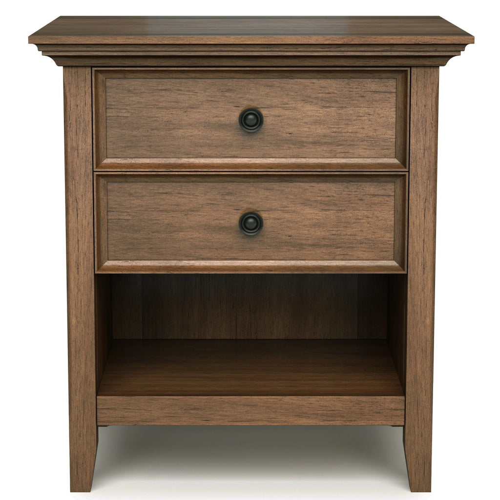 Solid Wood Nightstand With 2 Drawers And Open Shelf, 16 in D x 24 in W x 26 in H