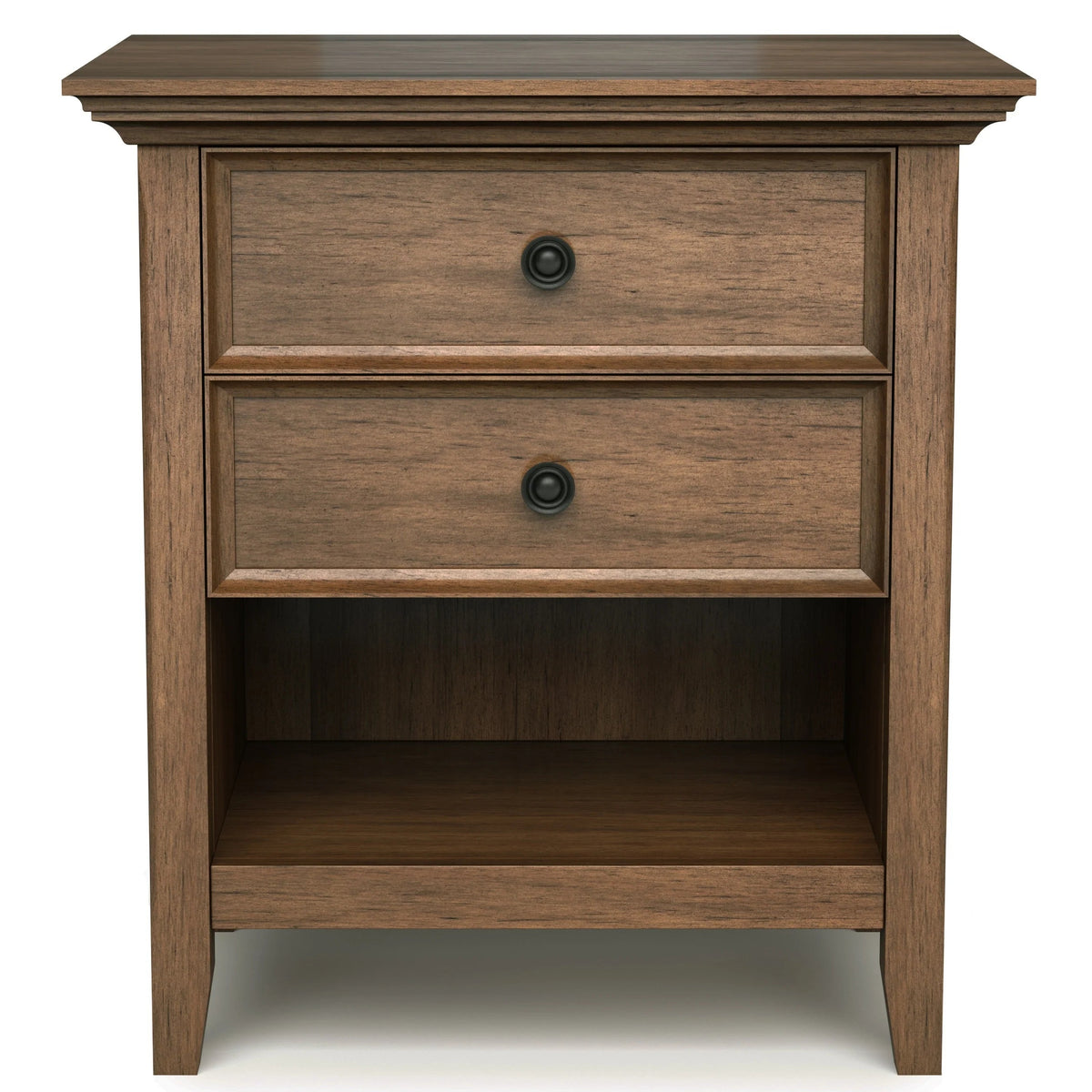 Solid Wood Nightstand With 2 Drawers And Open Shelf, 16 in D x 24 in W x 26 in H