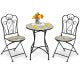 2-Piece Mosaic Folding Bistro Chairs With Ceramic Tile Seats - Black