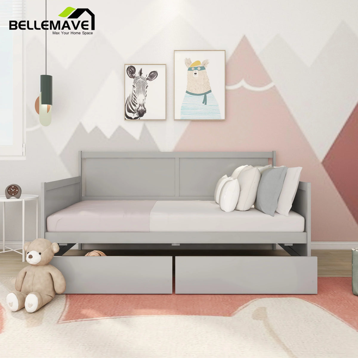 Bellemave Twin Wood Storage Daybed With 2 Drawers, Gray