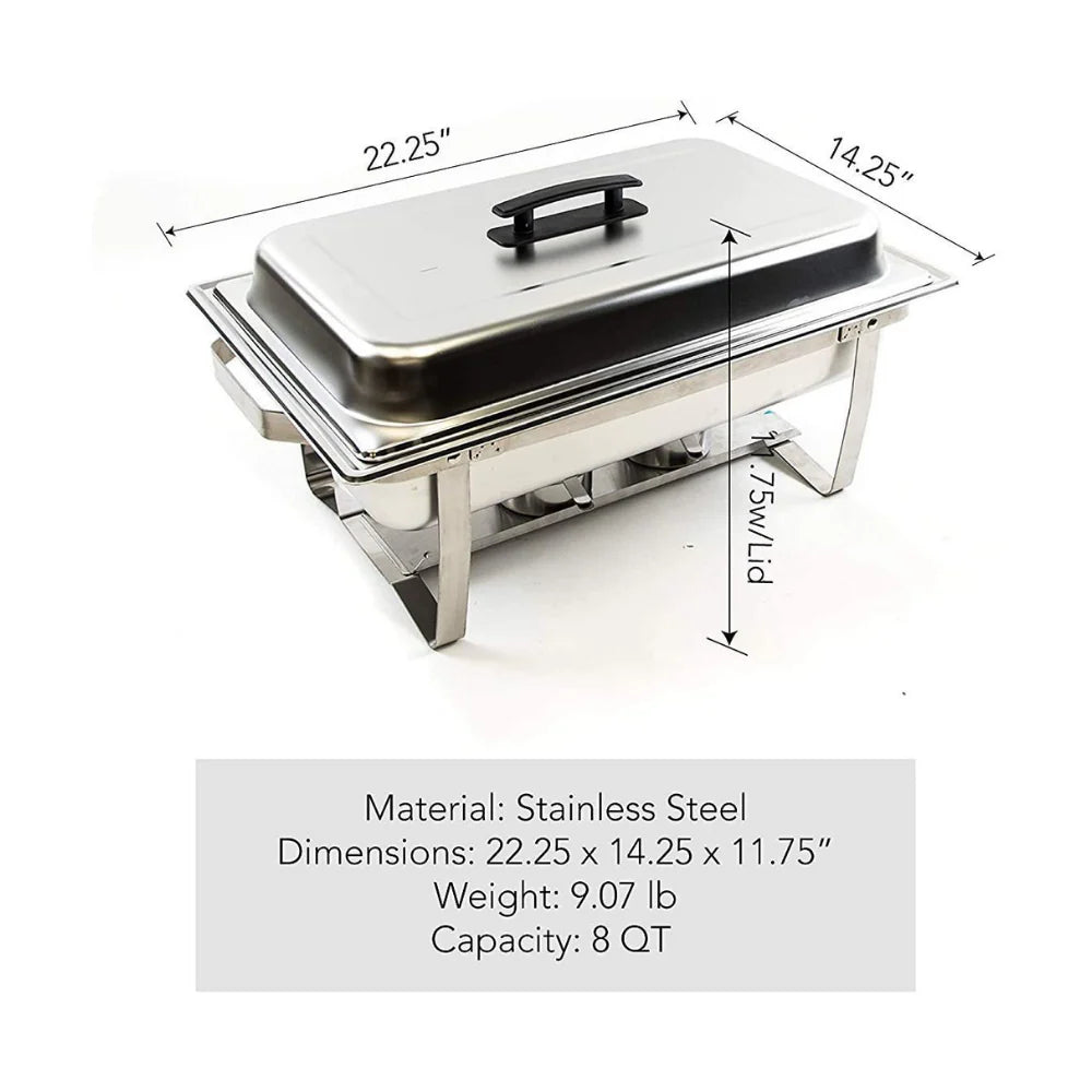 Alpha Living Stainless Steel Chafing Dish Set, 4 Pack, 8 Quart - 24 x 15.5 x 14.38 Inches