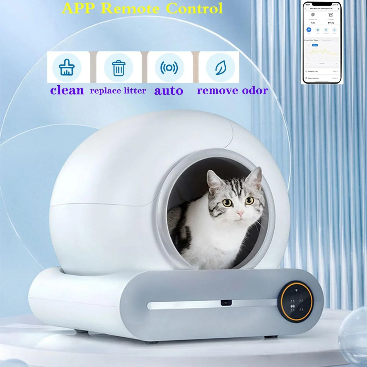 Automatic Cat Litter Box, White, 65L Capacity, 9L Collection Bin - TYSD-1