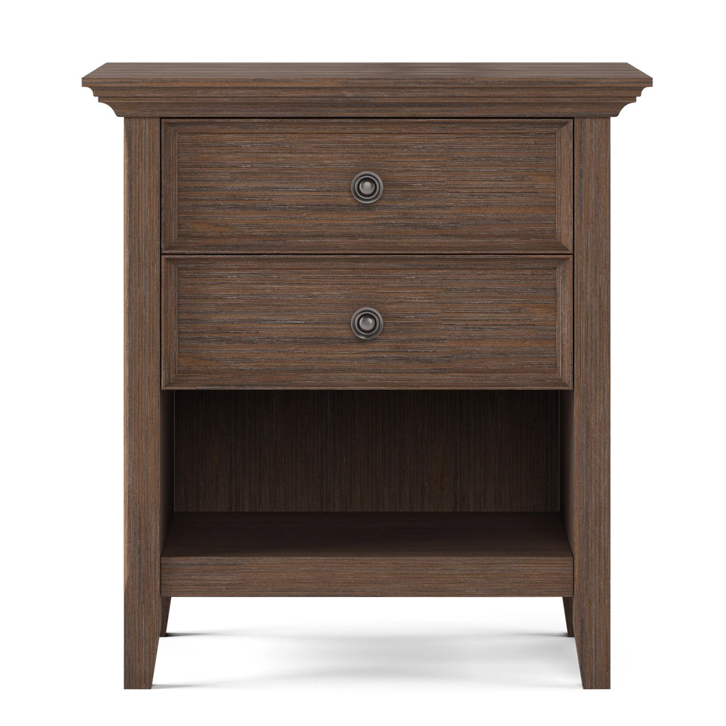 Solid Wood Nightstand With 2 Drawers And Open Shelf, 16 in D x 24 in W x 26 in H