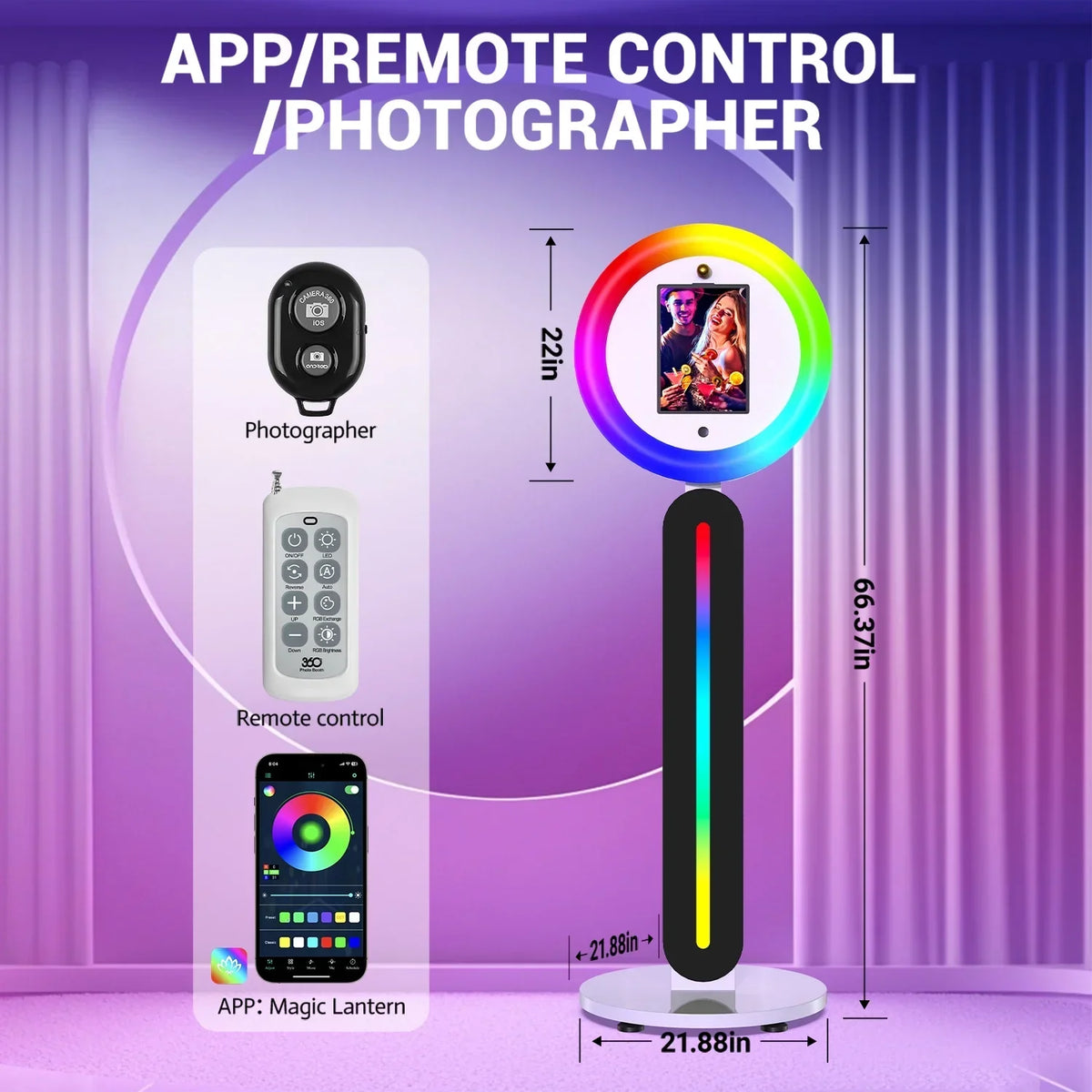 Portable iPad Photo Booth Stand With Ring Light and Remote App Control