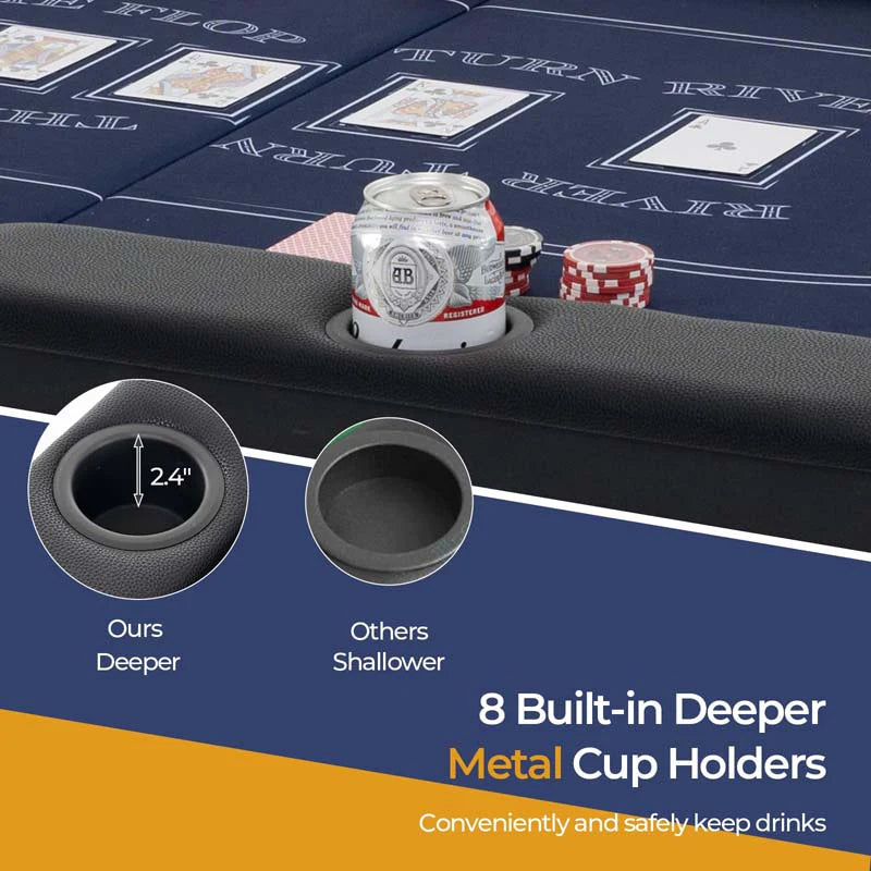 8-Player Foldable Poker Table, 72in With Cup Holders - Blue/Black/Green
