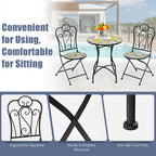 2-Piece Mosaic Folding Bistro Chairs With Ceramic Tile Seats - Black