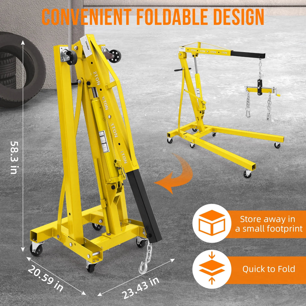 JoanKaren Hydraulic Engine Hoist 4400 lbs, Folding, Yellow - PAU_0LMM