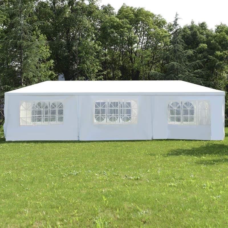 Outdoor Party Wedding Event Canopy Tent, 10 ft x 30 ft, White, 6 Removable Sidewalls, 2 Doorways