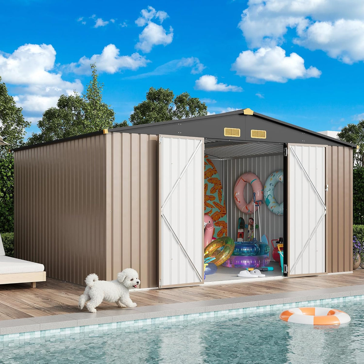 IRONCK Metal Outdoor Storage Shed, 10x12ft, Brown