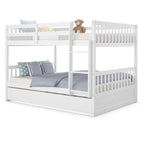 Full Over Full Convertible Bunk Bed Frame With Trundle, Ladder And Guardrails