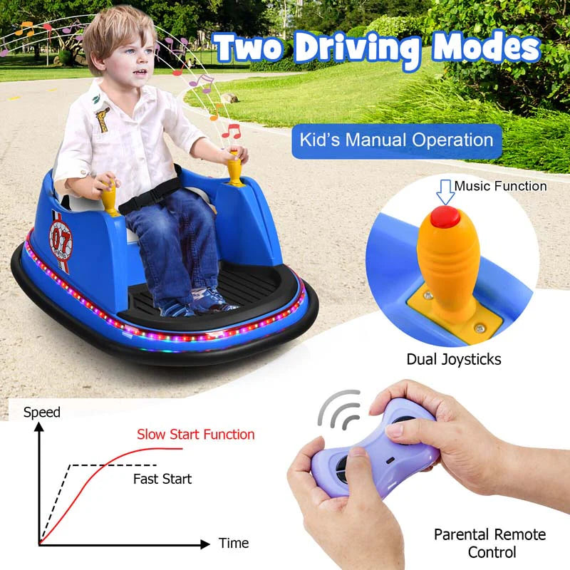 12V Toddler Battery Powered Bumper Car With Dual Joysticks And 360 Degree Spin