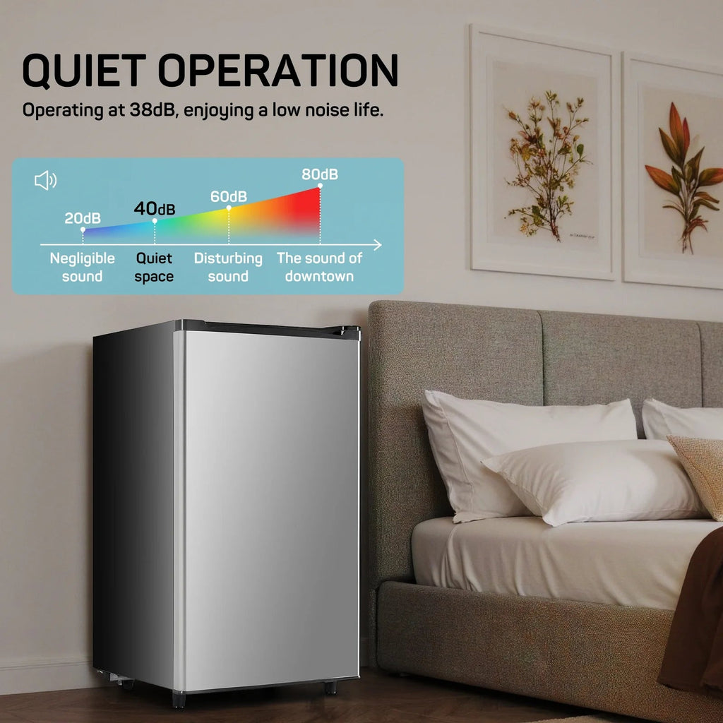 TINKLE WELL Mini Fridge With Freezer, 3.2 Cu Ft, Single Door, Silver