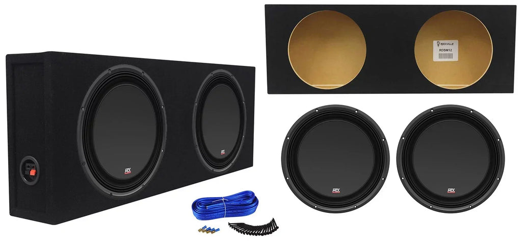 MTX Dual 3512-04S 12 in 1200W Shallow Car Subwoofers With Rockville Sealed Enclosure