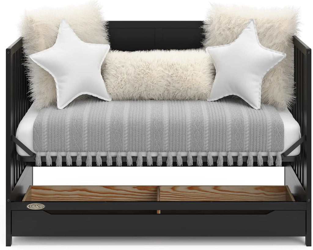 5-in-1 Convertible Baby Crib With Storage Drawer - Black