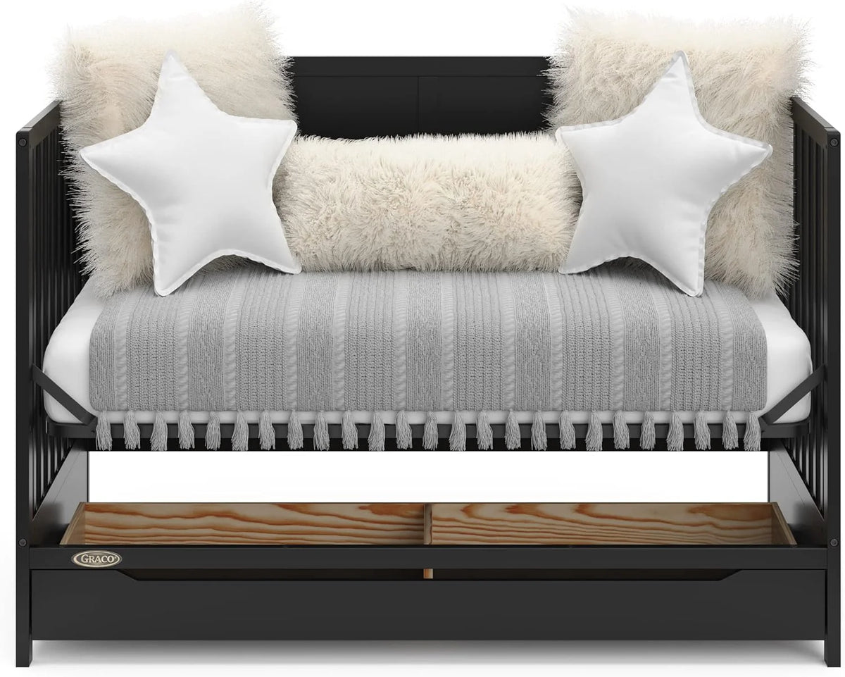 5-in-1 Convertible Baby Crib With Storage Drawer - Black