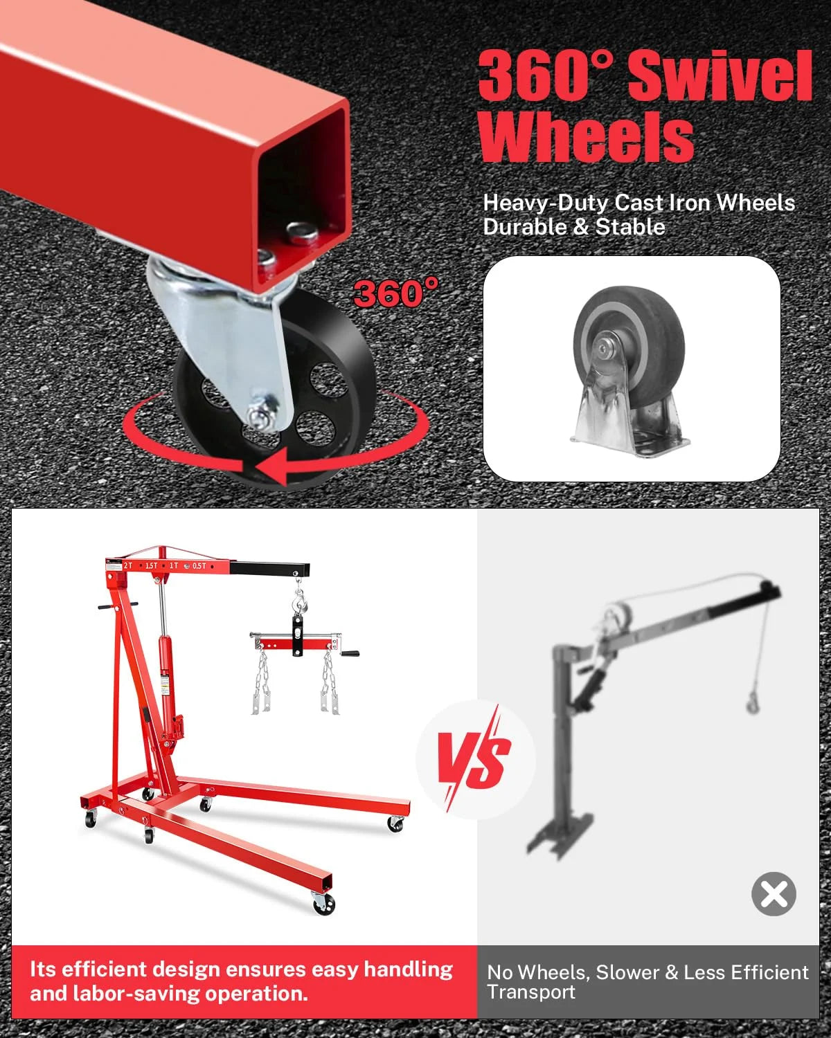 Garvee 2 Ton Hydraulic Folding Shop Crane Engine Hoist With Lever