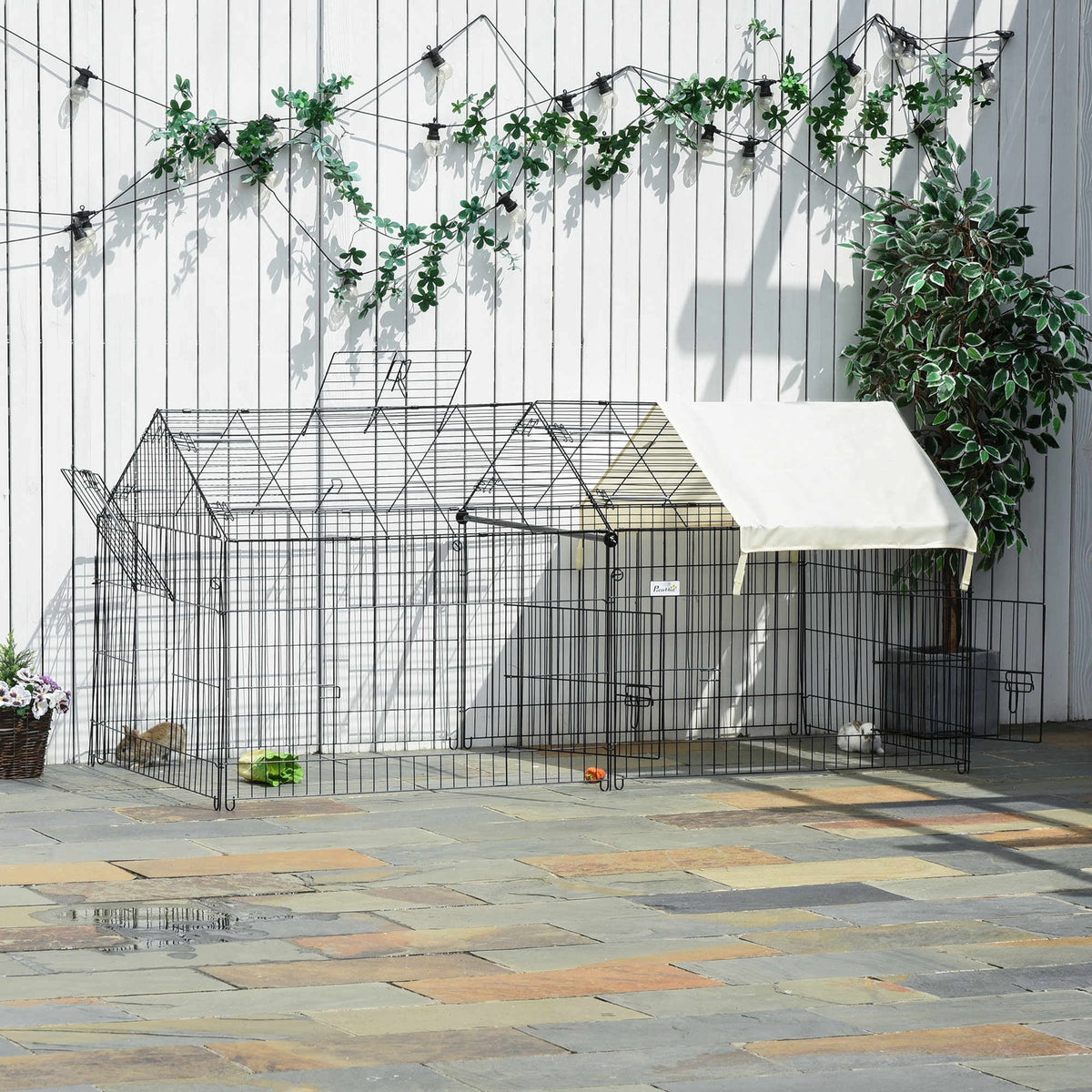 PawHut Metal Chicken Coop, 86.5 in x 40.5 in, Beige - Portable Small Animal Playpen