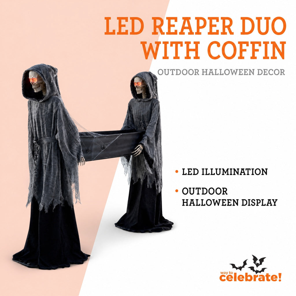 Way To Celebrate 5 ft LED Skeleton Reaper Duo Carrying Coffin Halloween Outdoor Decor