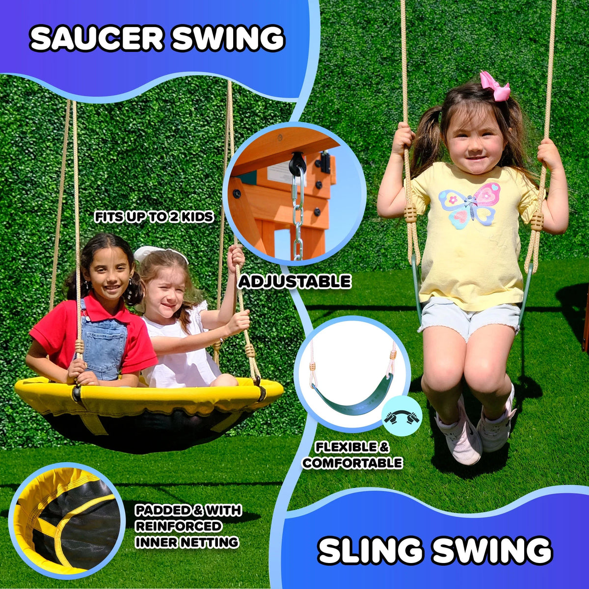 Sportspower Amelia Wooden Swing Set With 2-Person Saucer Swing And 6' Slide