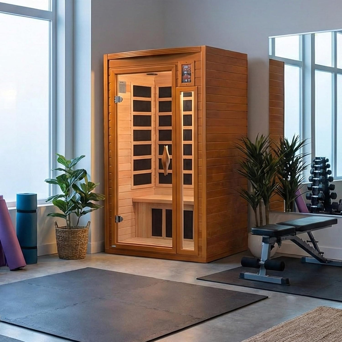 DYNAMIC SAUNAS 1- to 2-Person Low EMF Far Infrared Dry Heat Sauna With Red Light Therapy - Barcelona