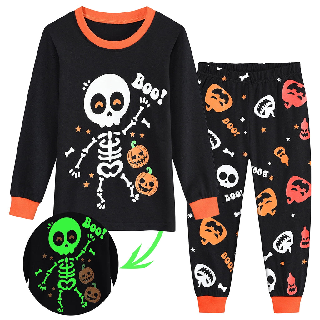 POPTEM Toddler Halloween Pajamas Glow in the Dark Long Sleeve 2-Piece Sleepwear 4T
