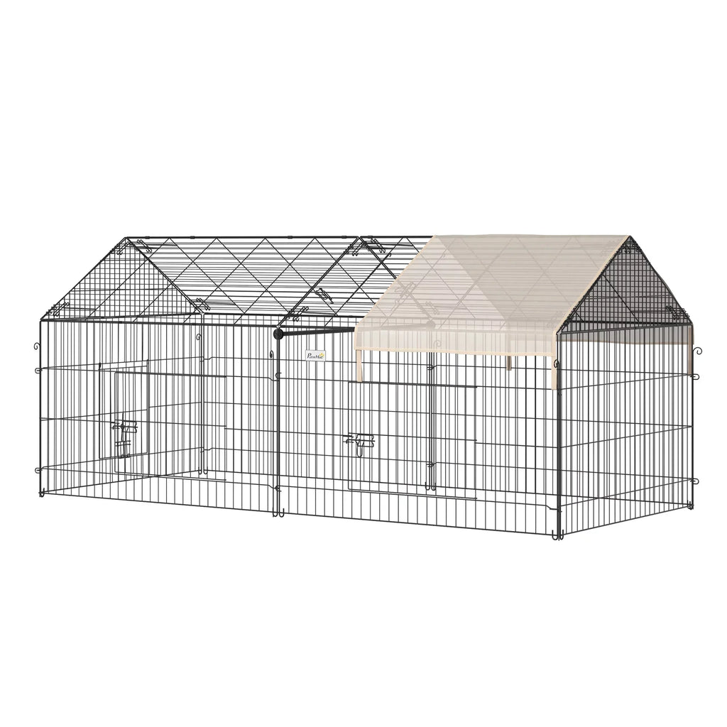 PawHut Metal Chicken Coop, 86.5 in x 40.5 in, Beige - Portable Small Animal Playpen