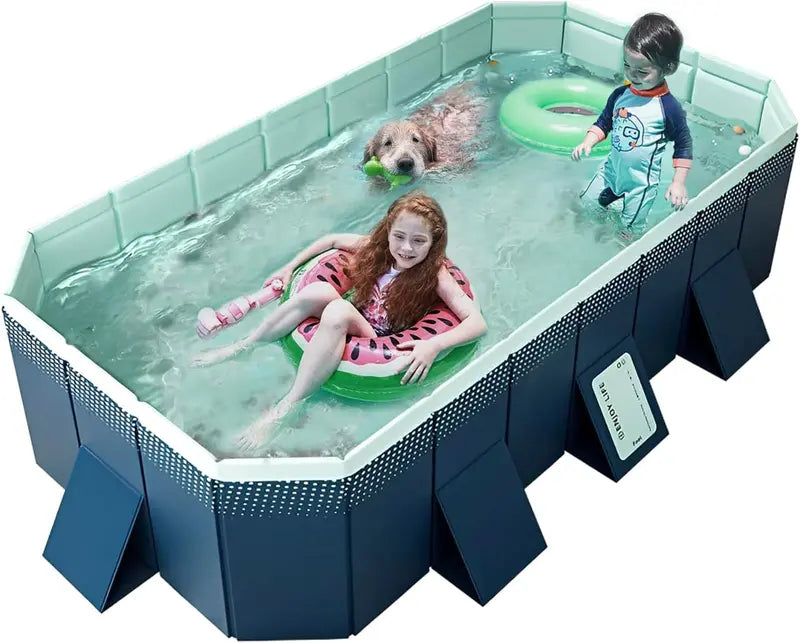 Foldable Hard Plastic Outdoor Swimming Pool For Kids & Adults - 158in x 76in x 20in