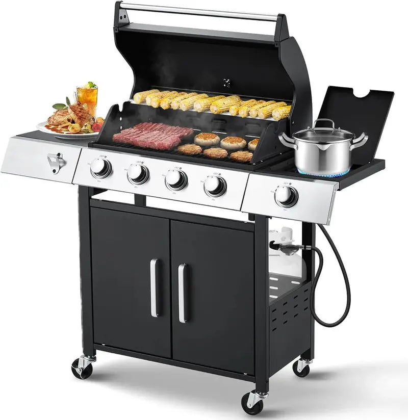 MELLCOM 4-Burner Propane Gas Grill, 44,000 BTU, Black - BBQ-4+1