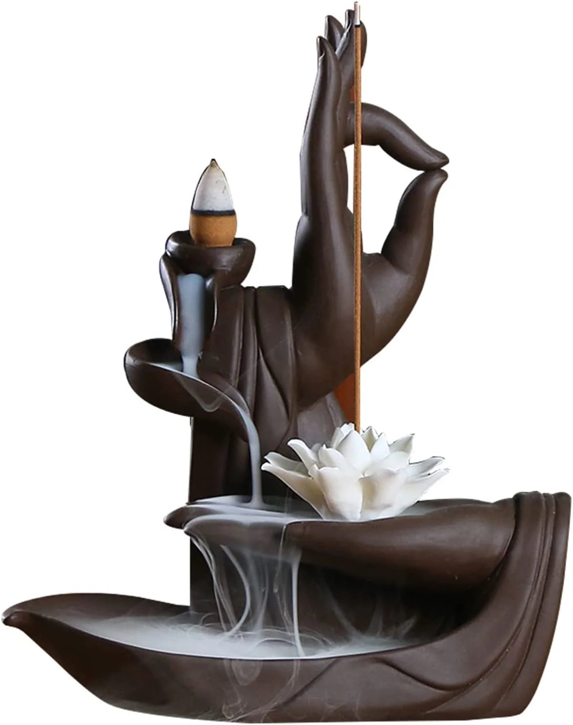 Backflow Incense Waterfall Burner - Buddha Hand Ceramic Lotus