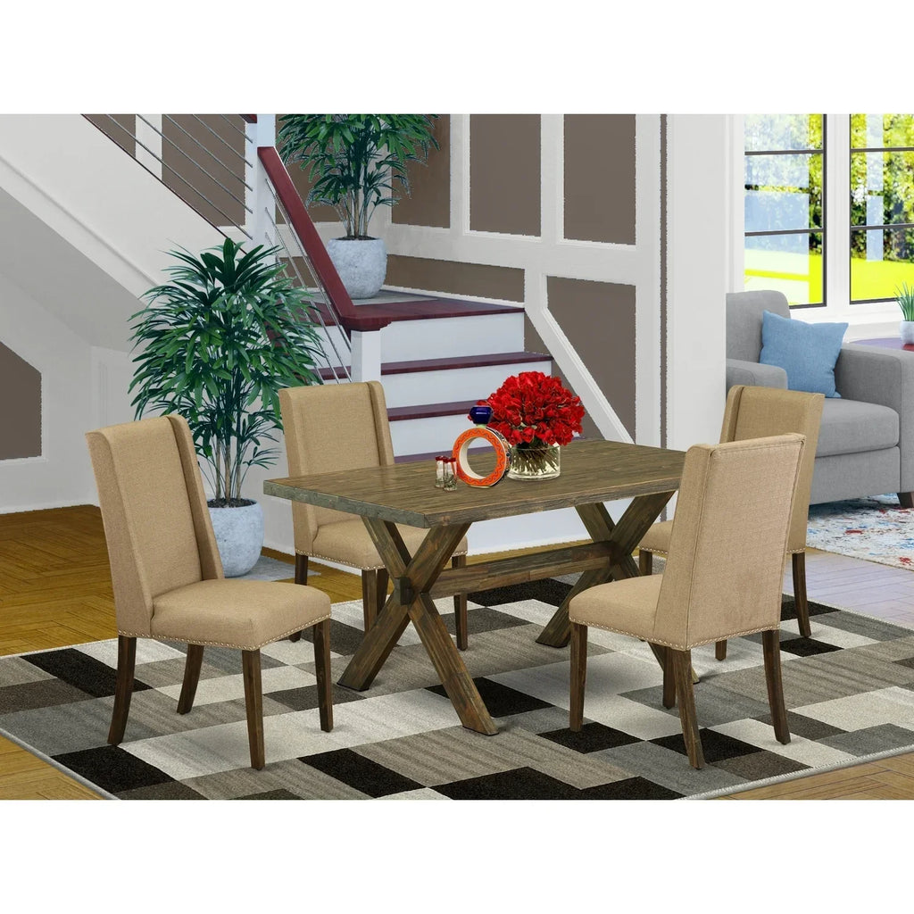 HomeStock 5-Piece Dinette Set With 4 Upholstered Parson Chairs And Dining Table - Brown