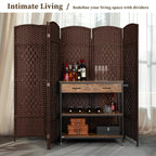 Freestanding Folding Woven Fiber Room Divider Privacy Screen - 6 Ft Tall