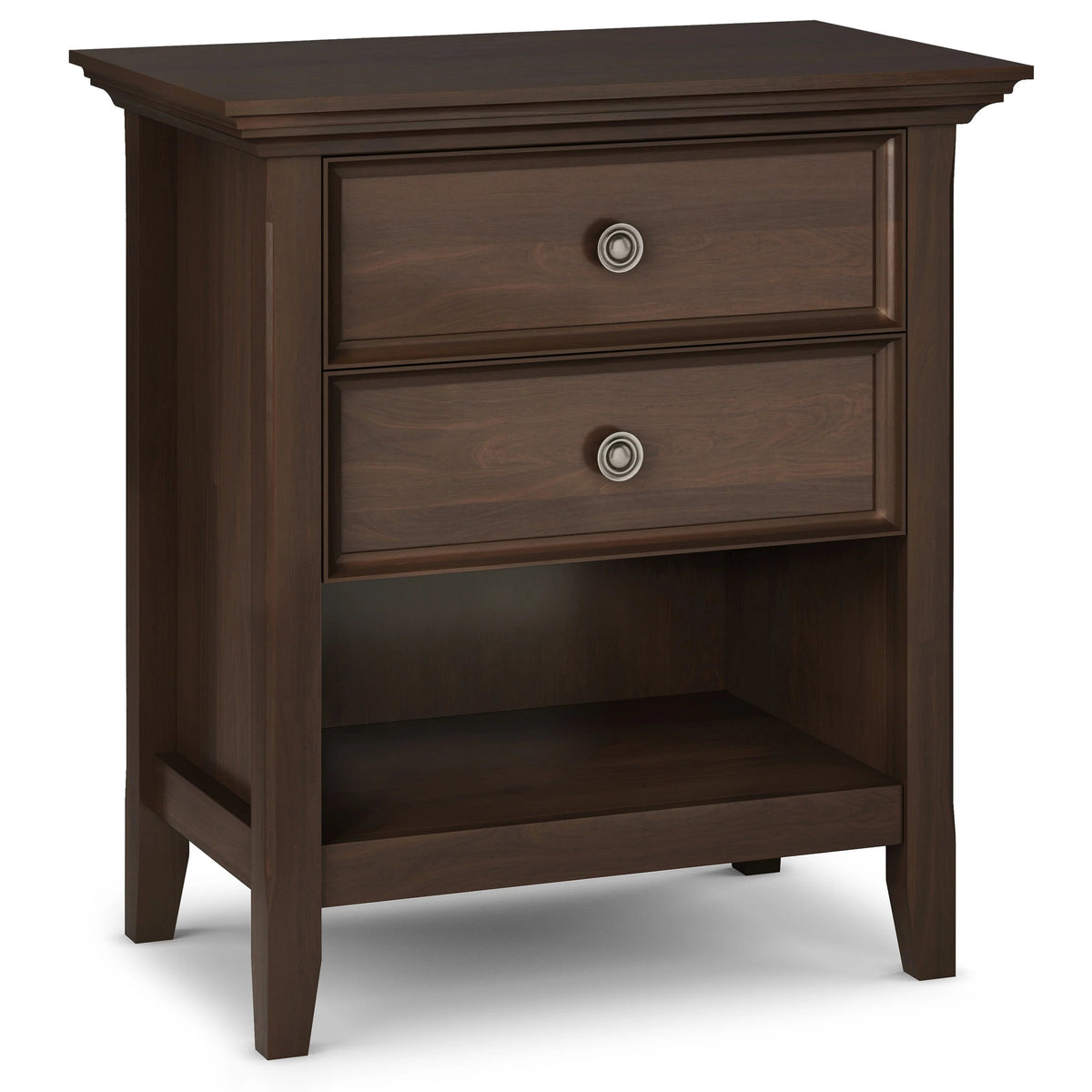Solid Wood Nightstand With 2 Drawers And Open Shelf, 16 in D x 24 in W x 26 in H