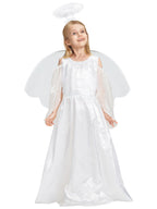 Girls Angel Costume, 3 Pcs Dress Halo Wings White Fancy Dress Up for Nativity Halloween Christmas 3-4 Years