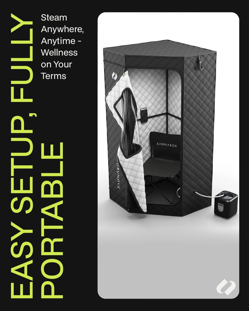 SAUNABOX Personal Steam Sauna Tent With Chair Mat And Case - SmartSteam Kit Pro