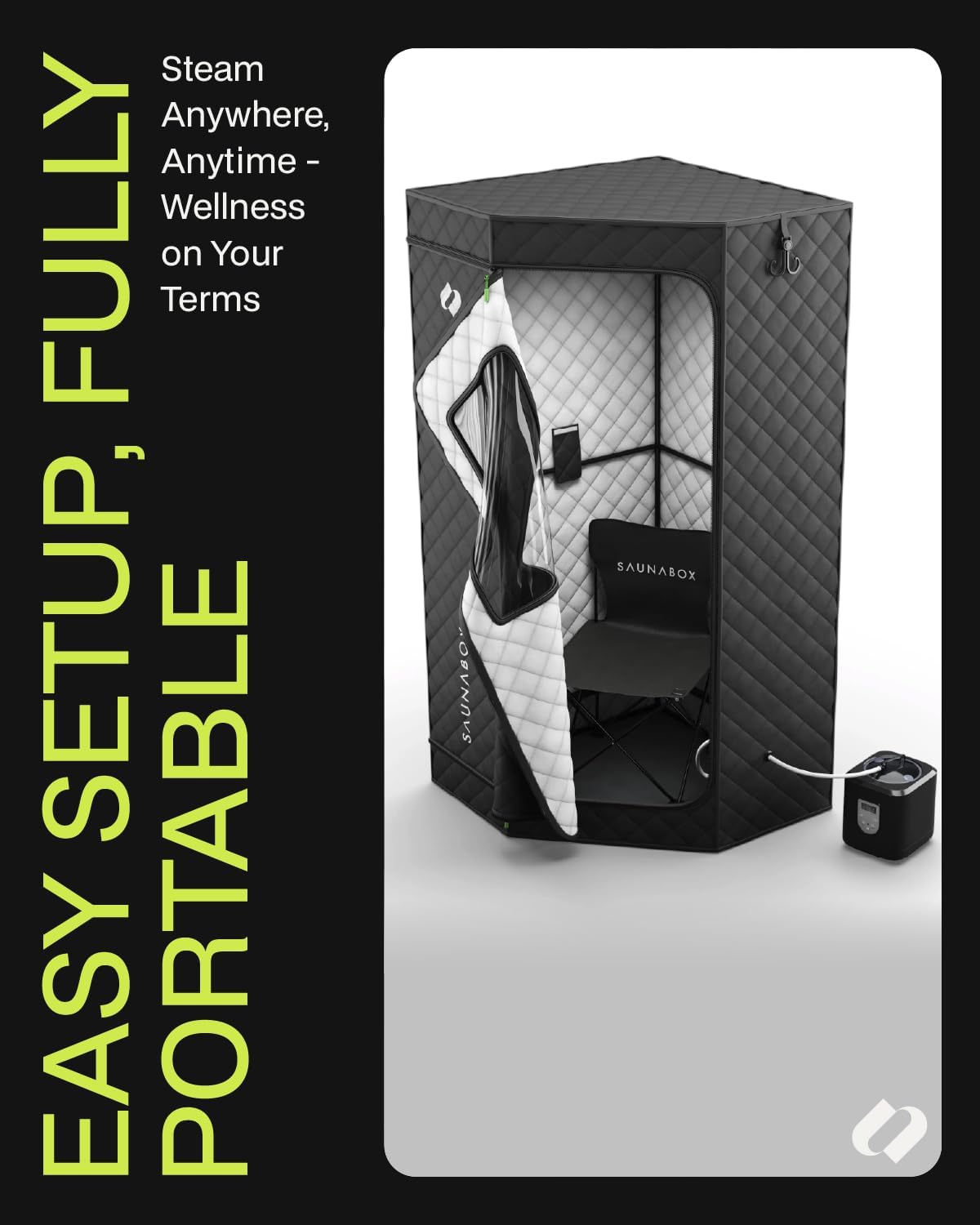 SAUNABOX Personal Steam Sauna Tent With Chair Mat And Case - SmartSteam Kit Pro