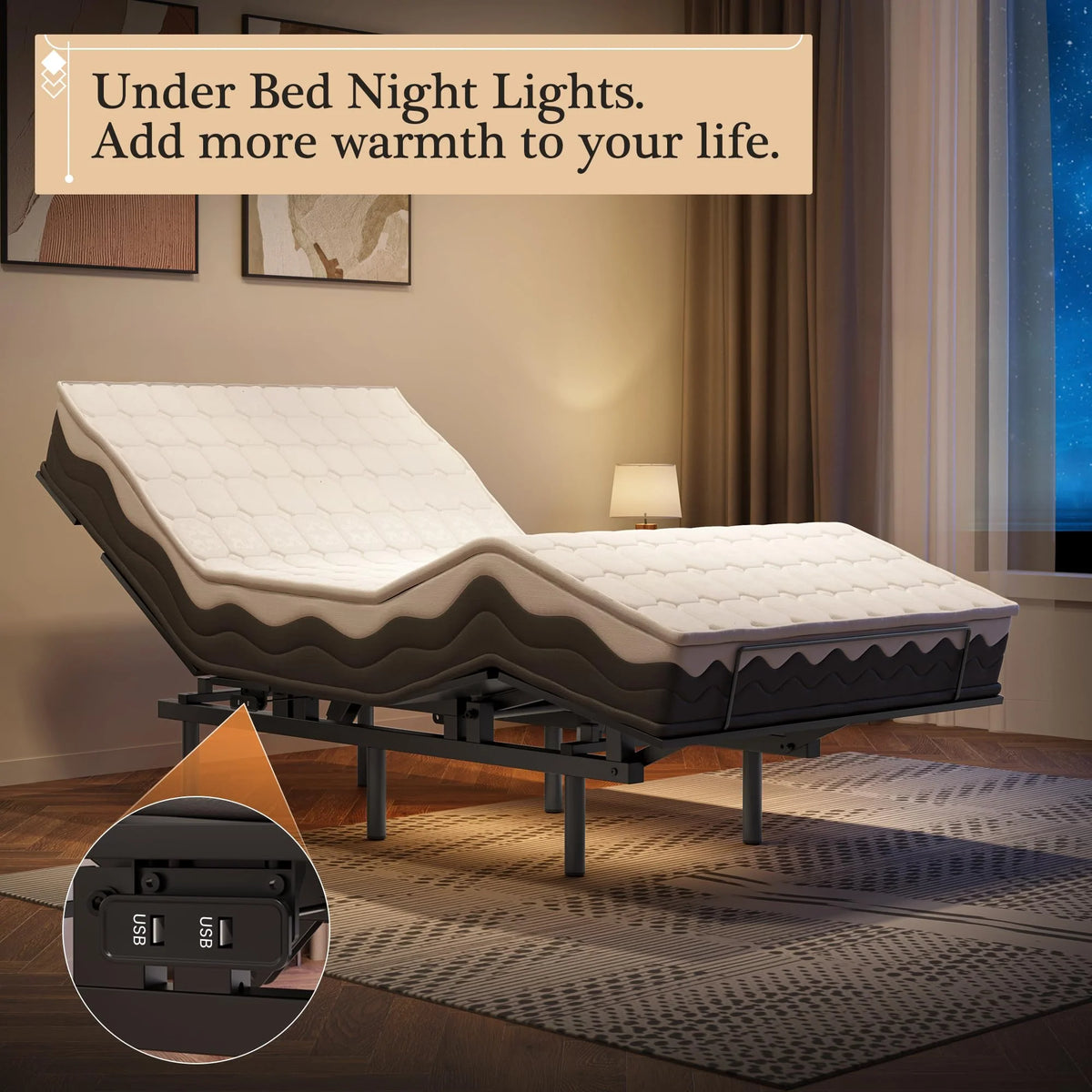Twin Adjustable Bed Frame With Wireless Remote, 75L x 39W x 18.89H - Black